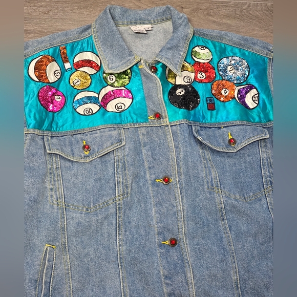 Vintage 80's-90's Cedars Sz M Art Jean Jacket Denim Billards Pool Unisex? - Picture 10 of 13